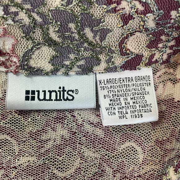 Y2K Top Womens Size XL Pink Striped Sheer Lace Stretch Fairy Whimsigoth Coquette - Picture 9 of 11